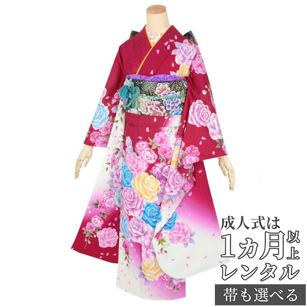 楽天市場】【成人式 振袖 レンタル】RS1798 正絹 赤 薔薇と桜（絹