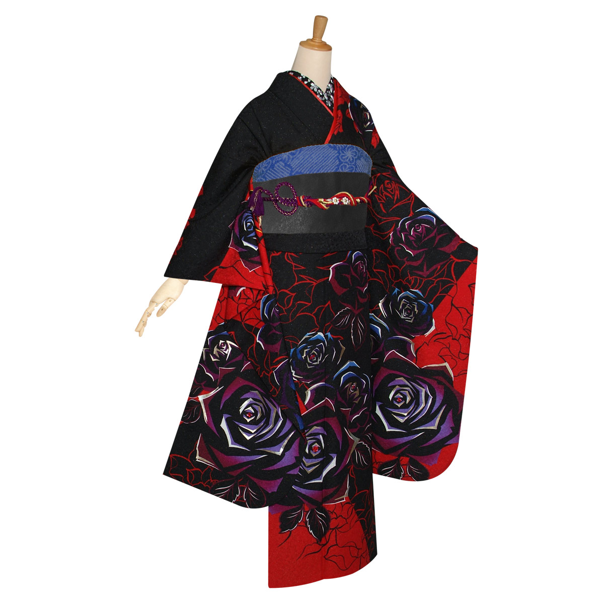 楽天市場】【成人式 振袖 レンタル】RS1898 正絹 黒赤 薔薇フルセット