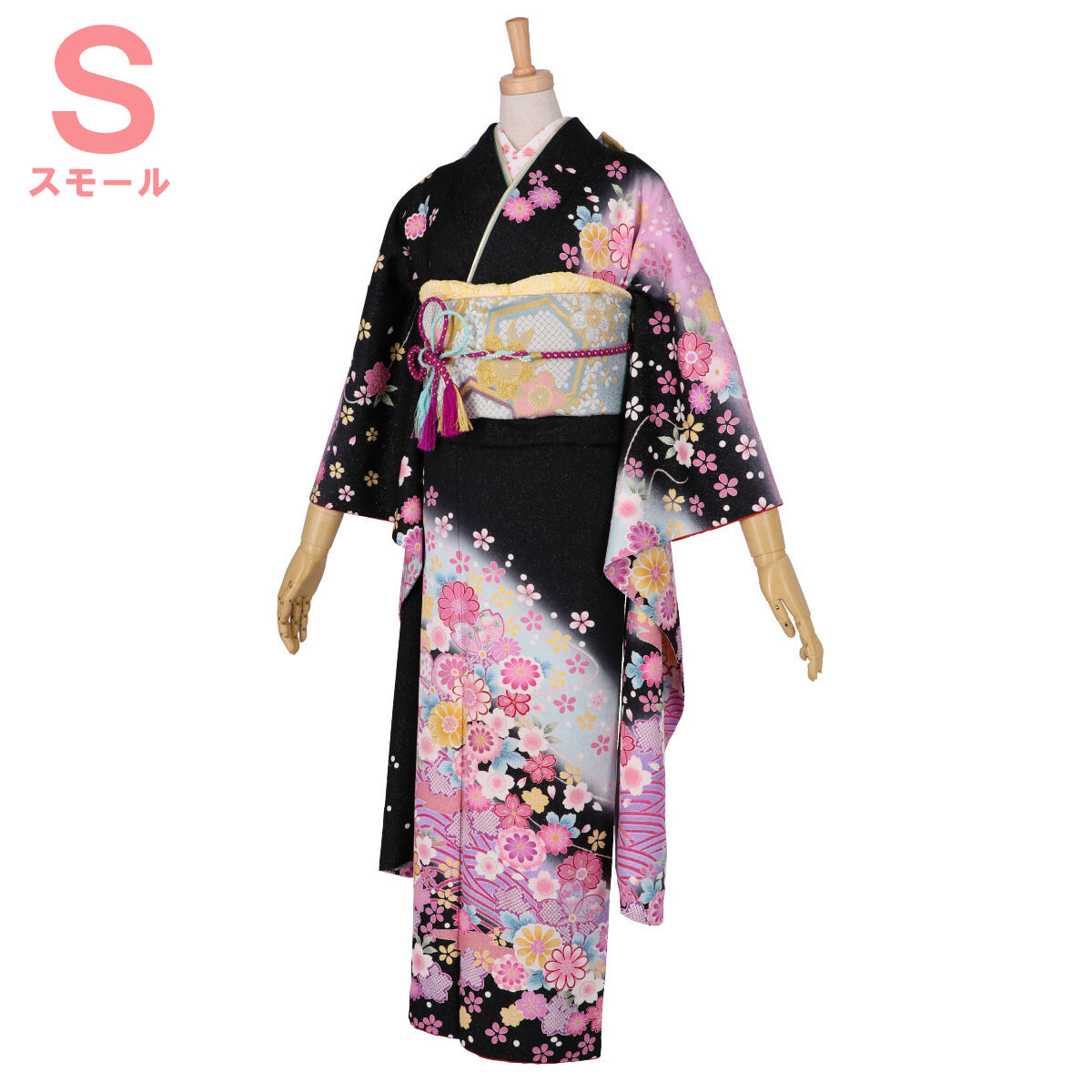 楽天市場】【成人式 振袖 レンタル】RS1901 正絹 黒×藤ぼかし 桜と花々