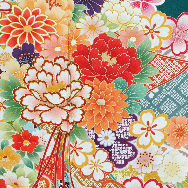 楽天市場】【成人式 振袖 レンタル】RS1374 正絹 緑 熨斗に花くす玉