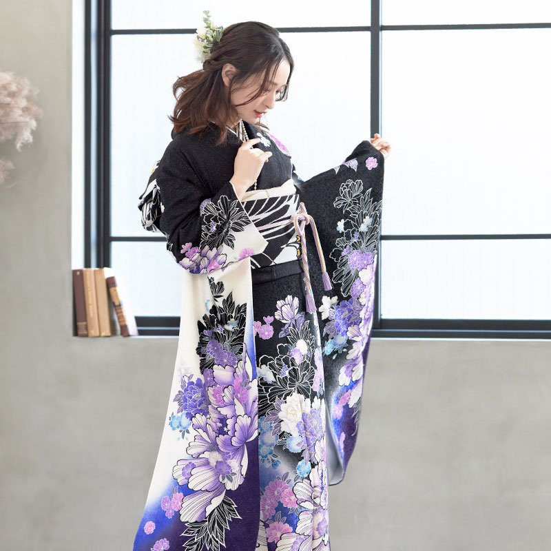 楽天市場】【成人式 振袖 レンタル】RS1329 正絹 黒 牡丹に桜フル