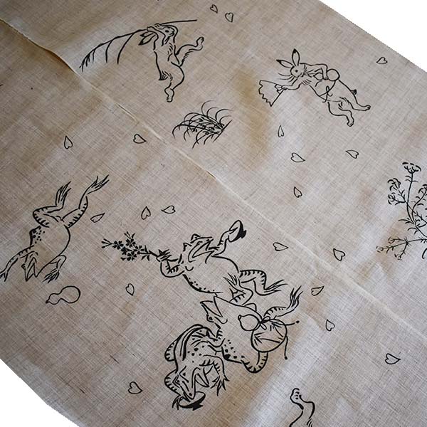 楽天市場】【送料無料】【鳥獣戯画のれん 宴 麻100％ 88×150cm】麻