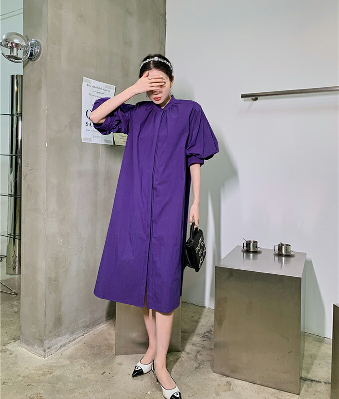 楽天市場】送料無料 ワンピース ドレス パープル 紫 パフスリーブ