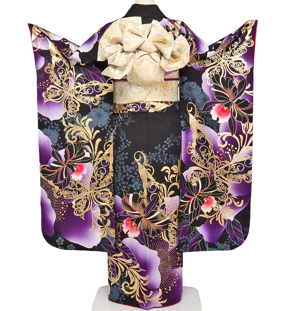 楽天市場】【レンタル】 振袖 フルセット 振袖レンタル ＜ 蘭 蝶 / 黒