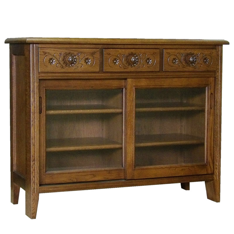 勇峰工芸（新） 雅 花柄キャビネット ナラ材家具 北海道手作り家具