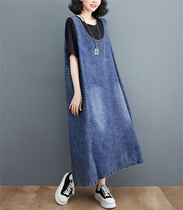 楽天市場】ジャンパースカート 春 夏 デニムワンピース ノースリーブ