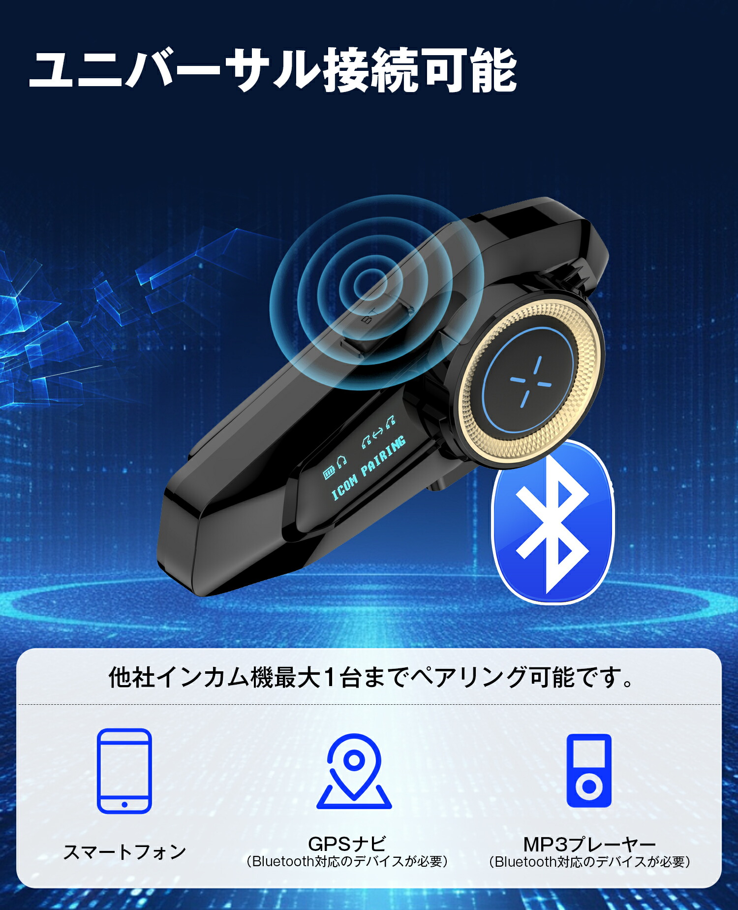 楽天市場】バイクインカム Bluetooth 5.3 液晶表示 バイク用 最大10人
