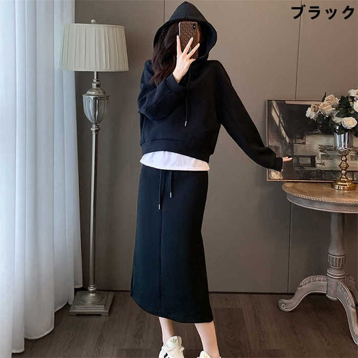 楽天市場】セットアップ スカート レディース パーカー フード付き 紐
