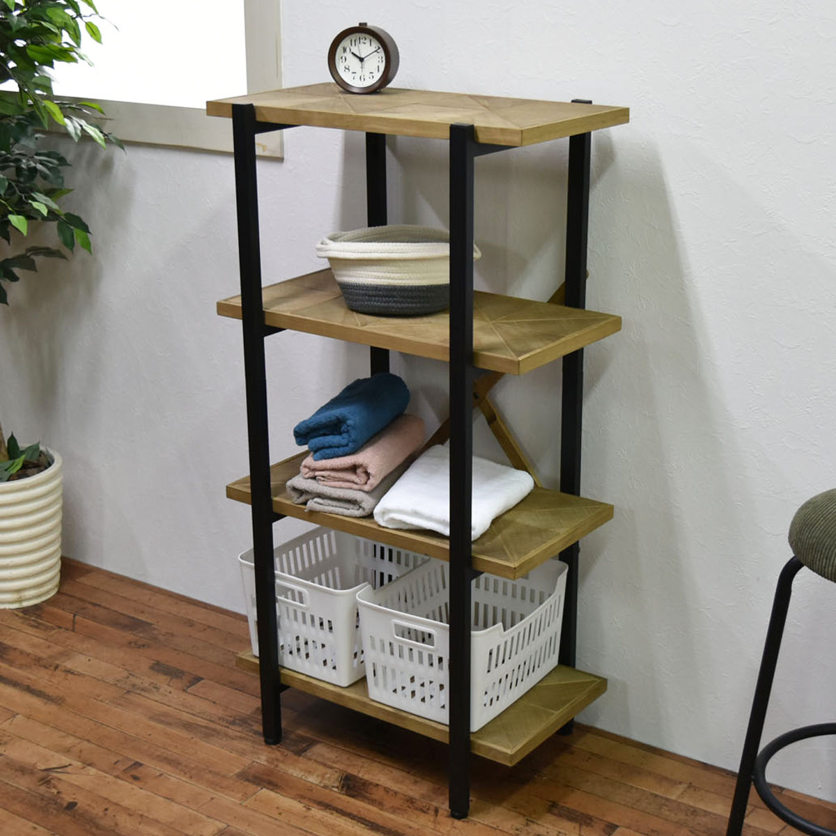 楽天市場】オープンラック 幅61cm 4段 組木 古材風 KALEIDO （ 本棚