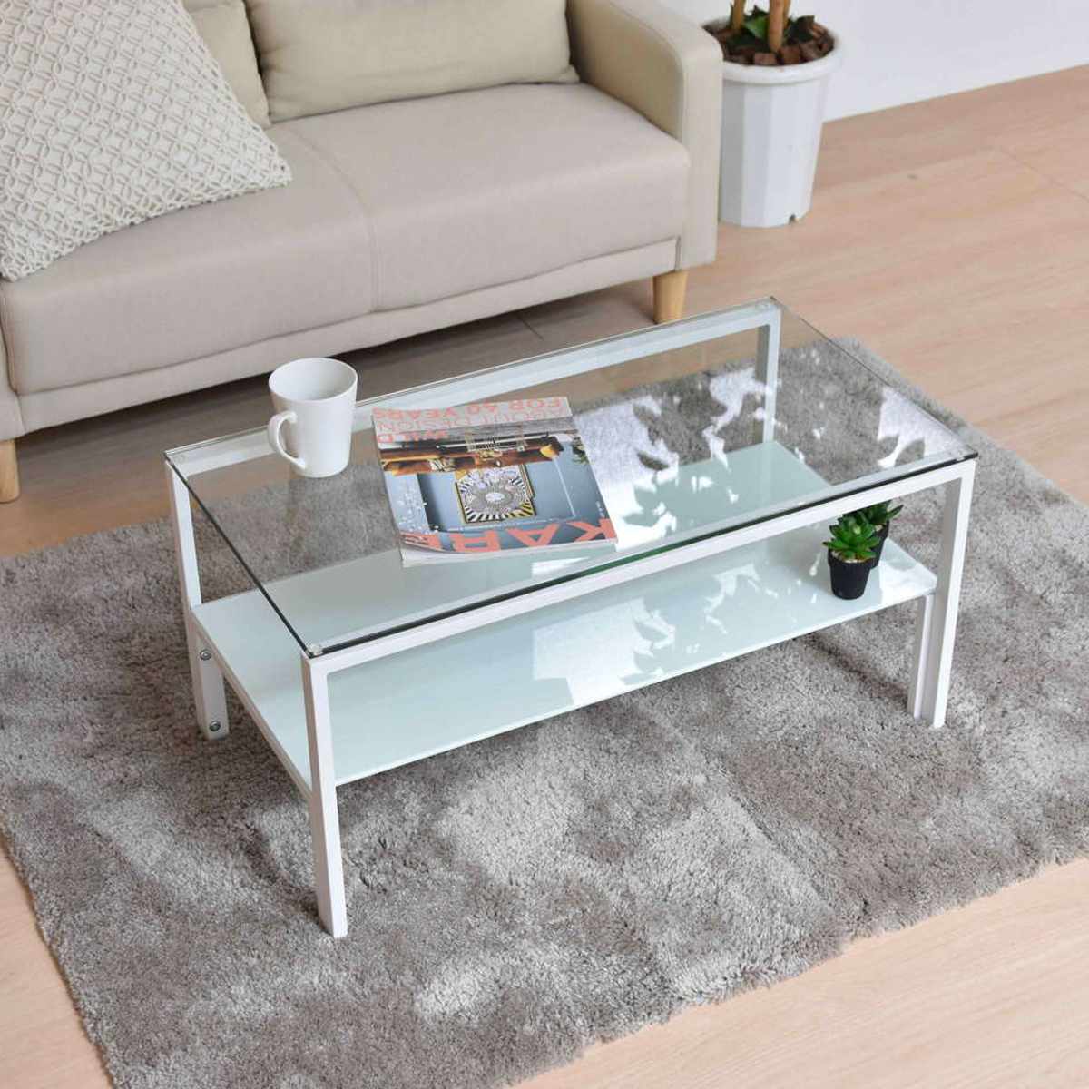 楽天市場】センターテーブル 幅75cm ガラス天板 収納棚付 Arca （ ロー