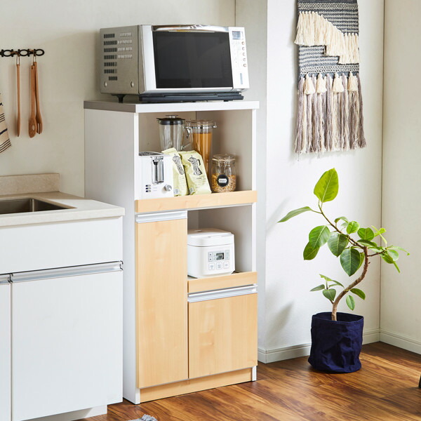 楽天市場】レンジ台 木製 家電ラック 米びつ付 2段スライド棚 日本製