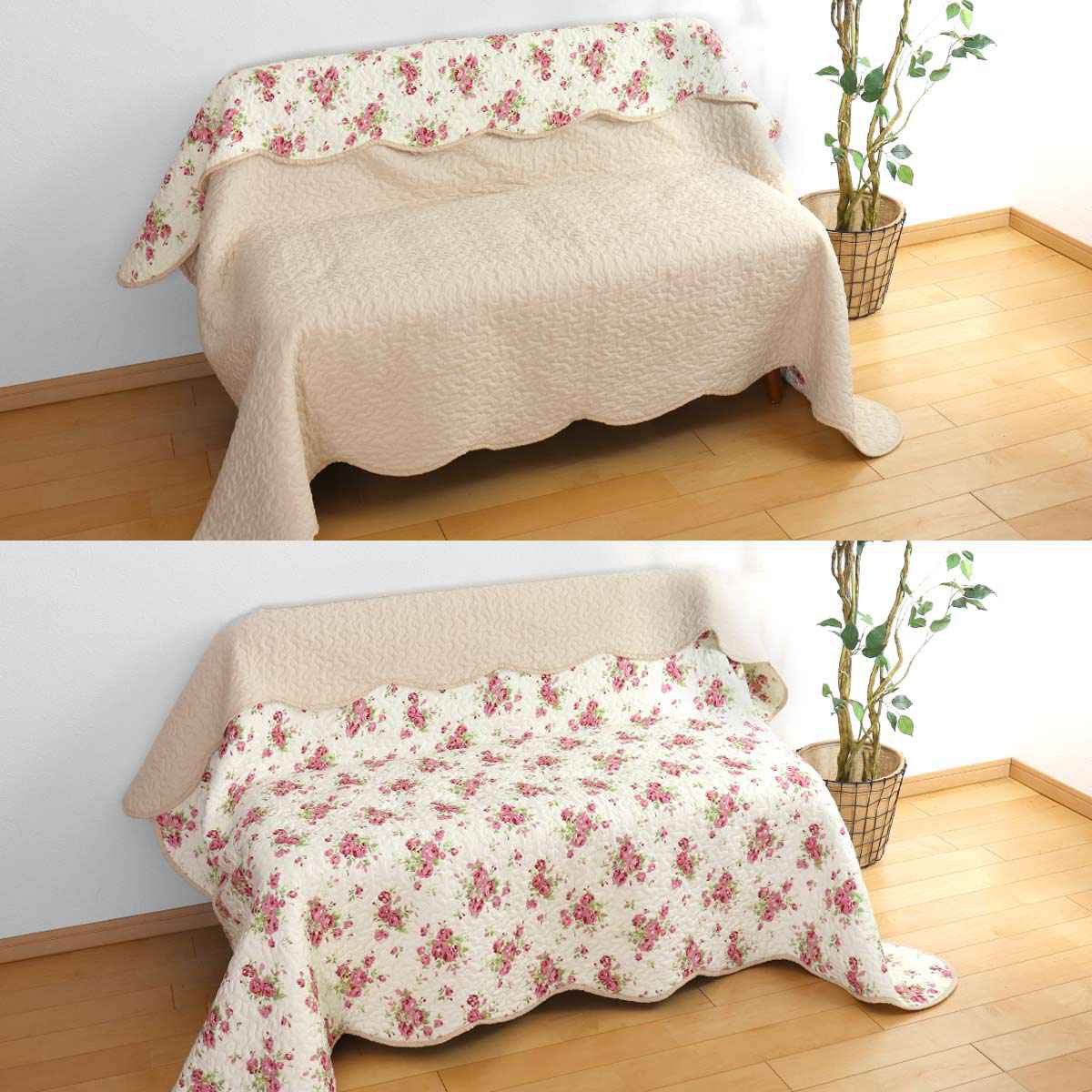 楽天市場】マルチカバー 花柄ウォッシュキルトマルチカバー 190×190cm