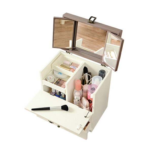 楽天市場】コスメボックス 三面鏡 アンティーク調 収納 大容量 ミラー