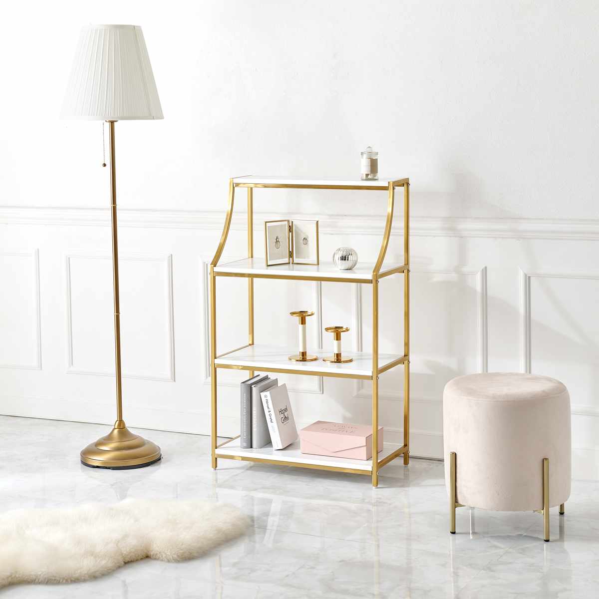 楽天市場】オープンラック 幅61cm 大理石調 ゴールド 4段 （ ラック 棚