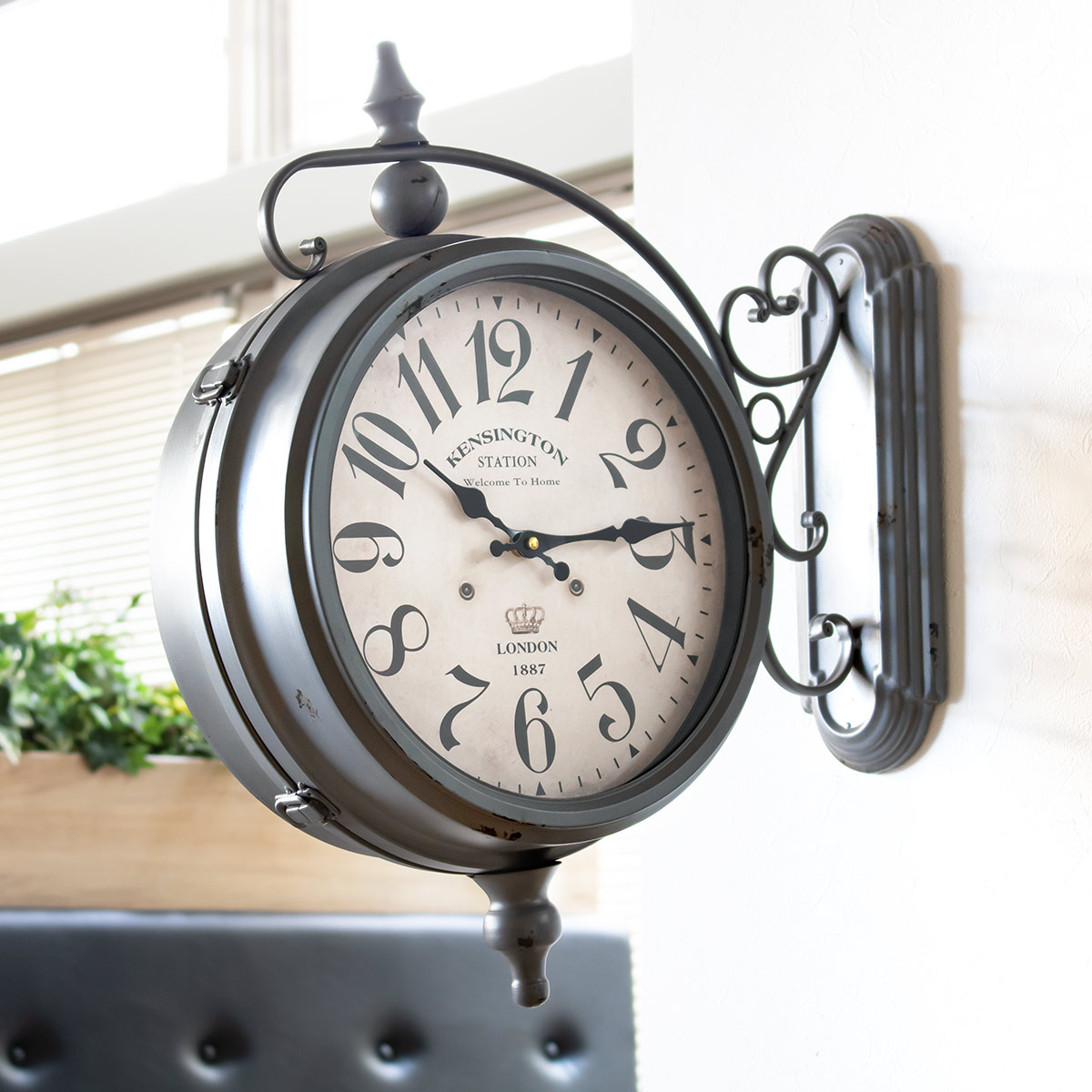 楽天市場】掛け時計 ウォールクロック アンティーク 両面 グレー 幅