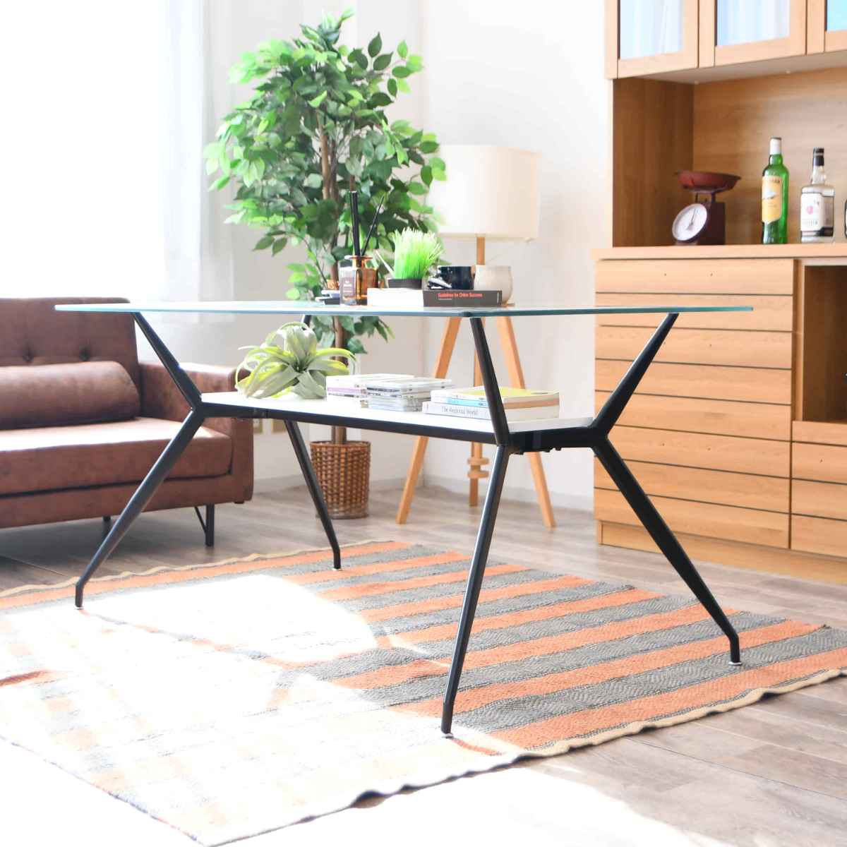 楽天市場】ダイニングテーブル 4人掛け ガラス 収納スペース付き 幅