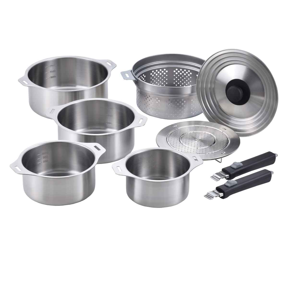 楽天市場】鍋9点セット IH対応 蓋付き 着脱式ハンドル2本付き 蒸し台