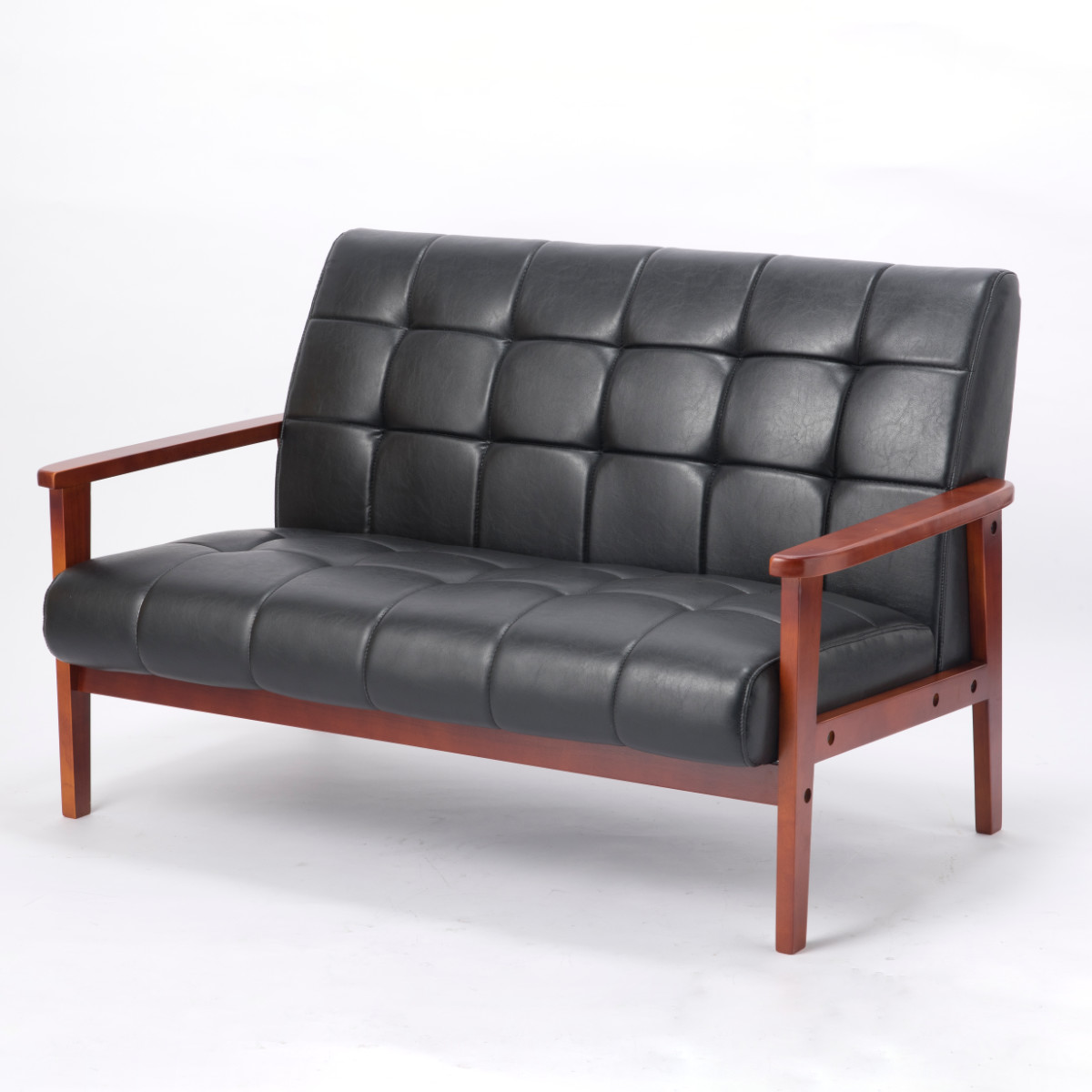 楽天市場】ソファ 2人掛け 幅122cm 木肘 レザーブラック ラニット