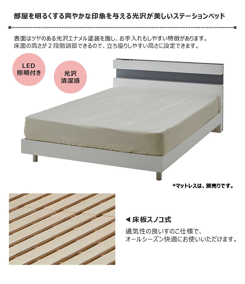 楽天市場】ベッドフレーム ダブル 宮付き 白 ホワイト 高さ調節 ベッド