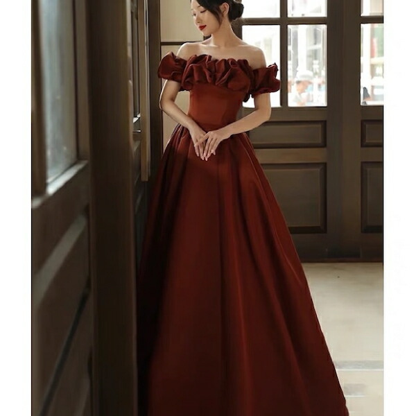 楽天市場】【送料無料】モードカラー:オフショルダーサテンドレス