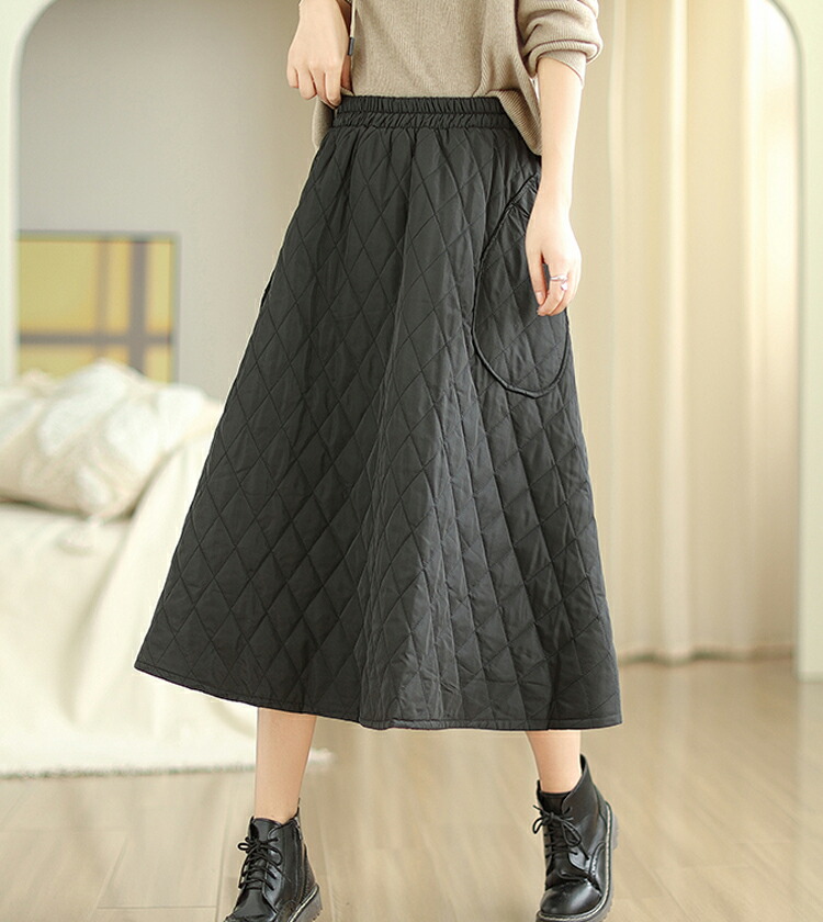 楽天市場】キルティング スカート 秋 冬 フレアスカート ミモレ丈 中綿
