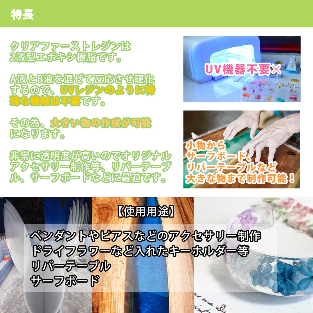 楽天市場】高透明度 クリアファーストレジン 300g セット 2液性 レジン