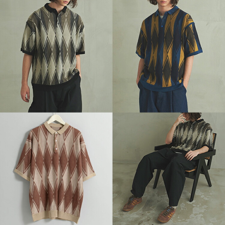 楽天市場】ポロシャツ メンズ Revo. 3D 立体ジャガード アーガイル柄