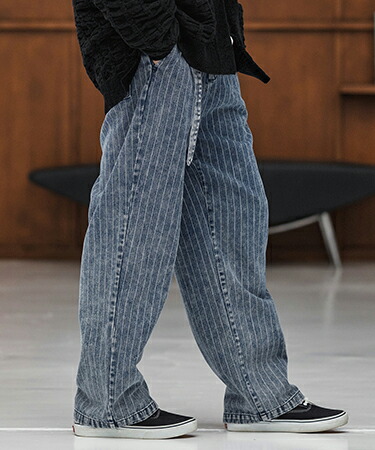 楽天市場】【CAMBIO(カンビオ)】Stripe Denim Two Tuck Wide Belted
