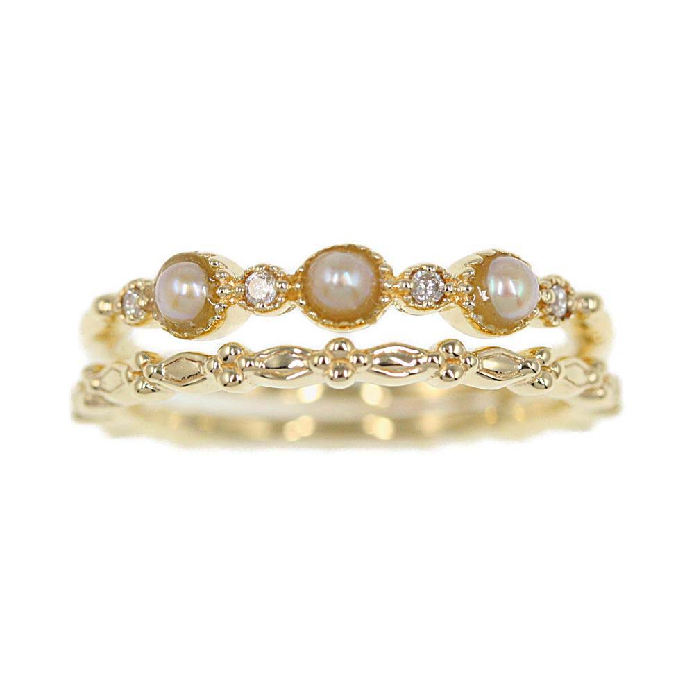 楽天市場】アガット ダイヤモンド・パール・ミル打ち重ねづけリング