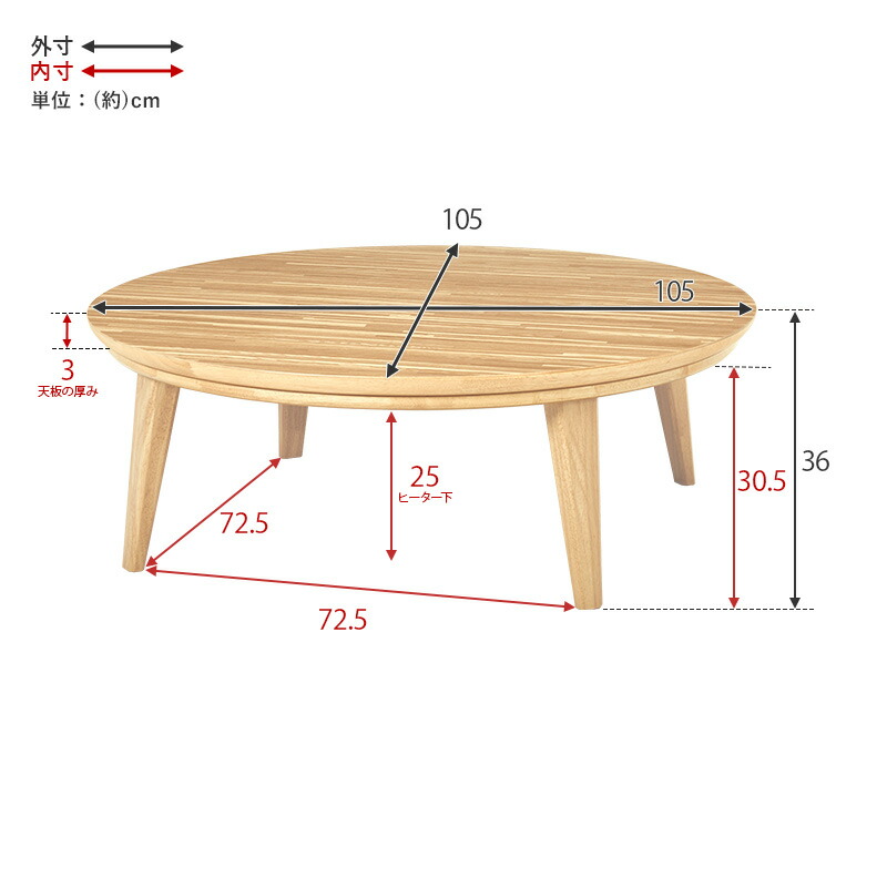 楽天市場】こたつ 円形 105cm [ おしゃれ テーブル 丸型 こたつ