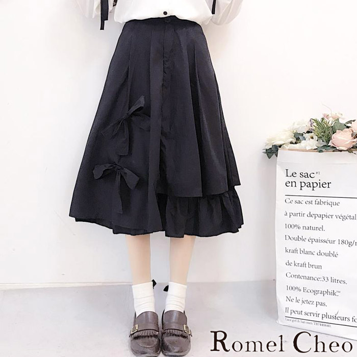 楽天市場】RomelCheo 黒リボンアシメスカート リボンスカート 黒