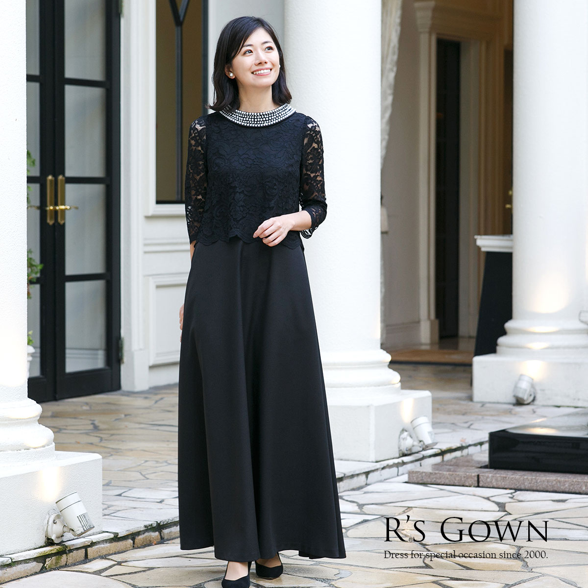 楽天市場】パールビジューのワンピース ロングドレス 結婚式 母親 ママ