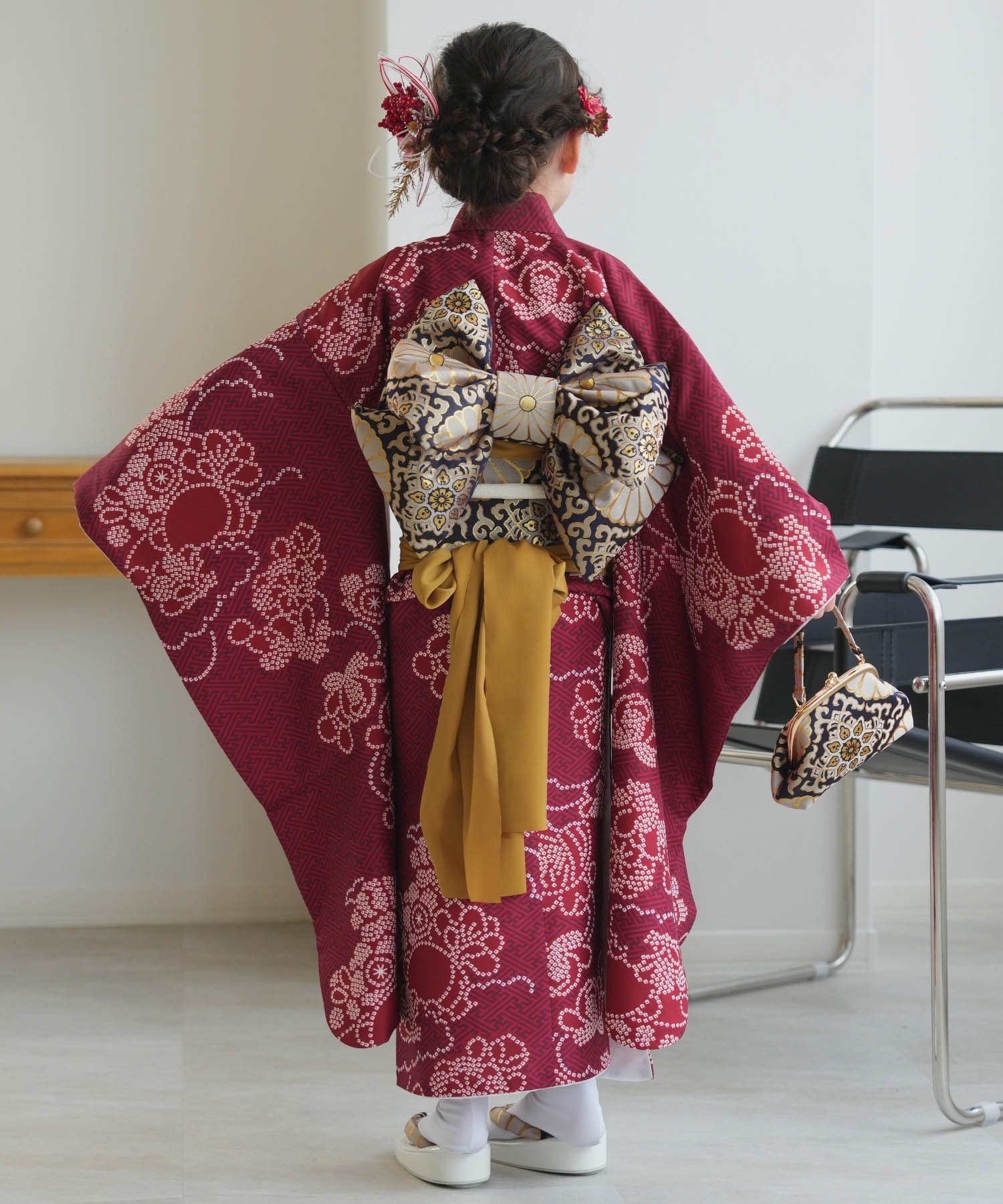 utatane｜ひよこ商店 七五三 着物 7歳 女の子 四つ身 えんじの絞り柄