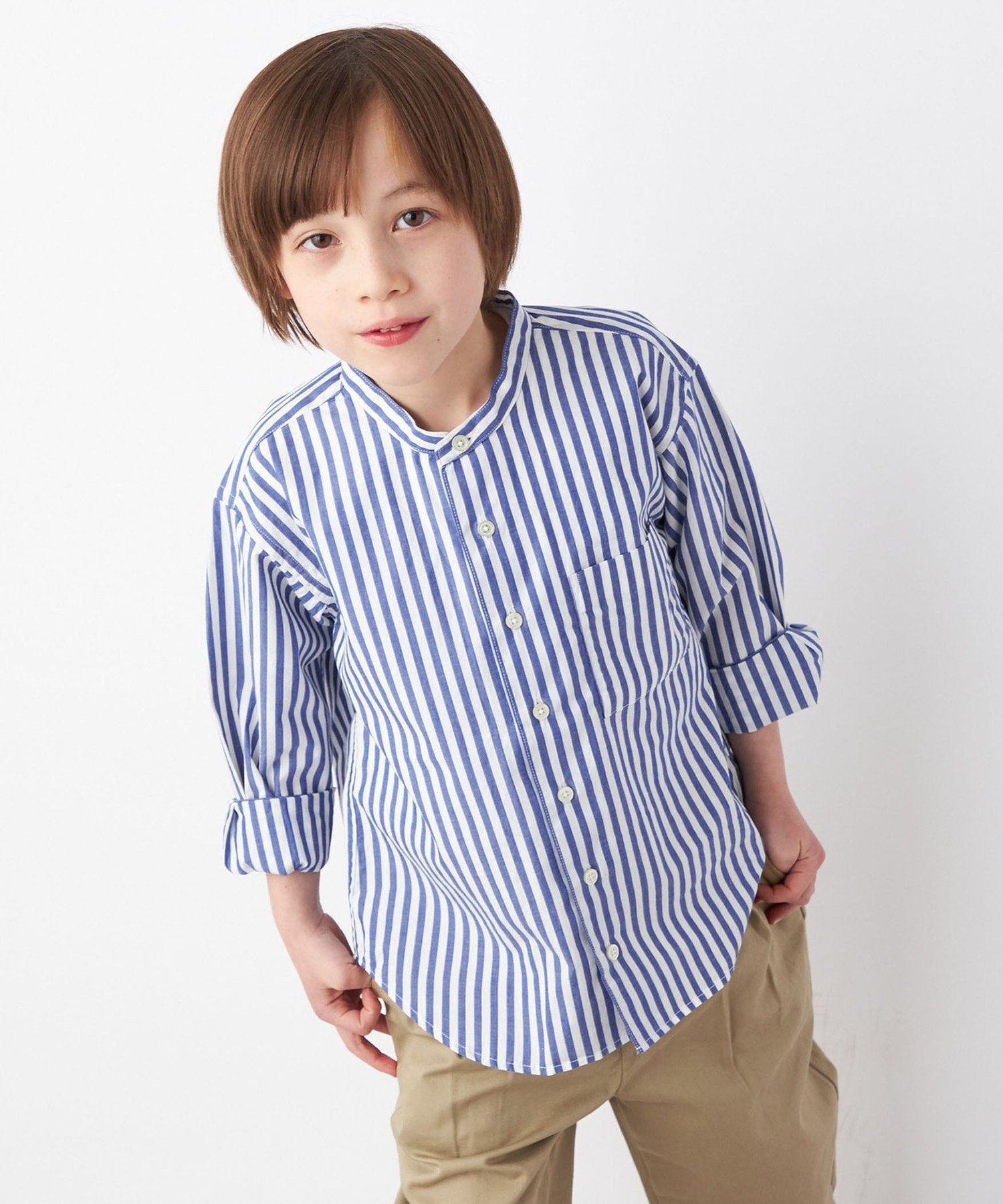 SHIPS｜SHIPS any: STANDARD ストライプ バンドカラー シャツ