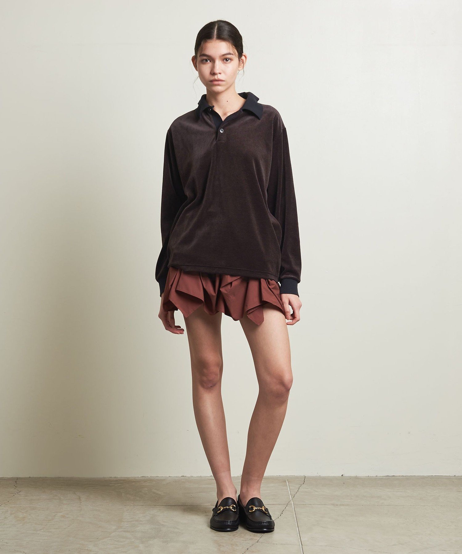 ＜ATTISESSION＞ベロア ボーダー ポロシャツ ATTISESSION＞ベロア ボーダー ポロシャツ