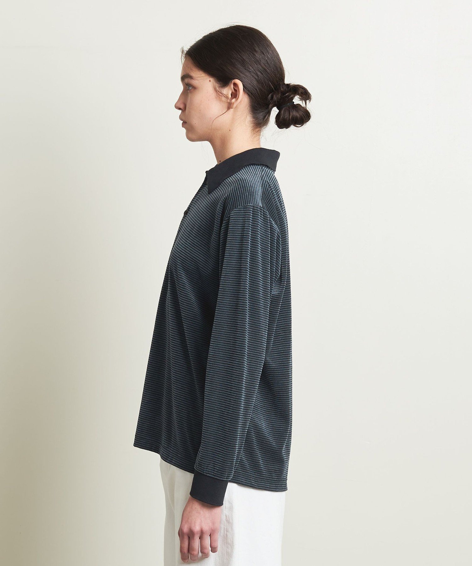 ＜ATTISESSION＞ベロア ボーダー ポロシャツ ATTISESSION＞ベロア ボーダー ポロシャツ