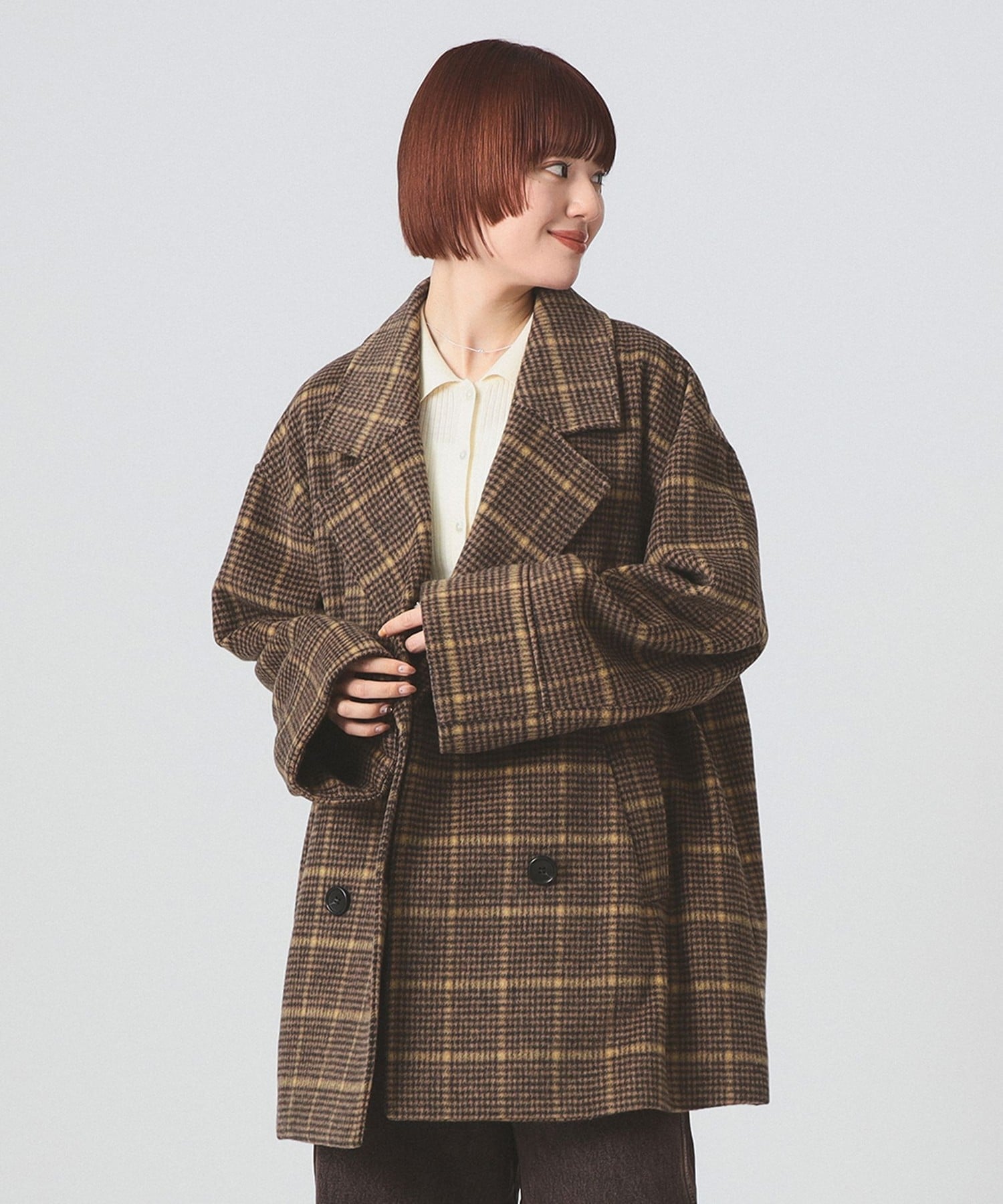 BEAMS WOMEN｜【SALE】チェック ビーバー ダブル ハーフコート ミドル