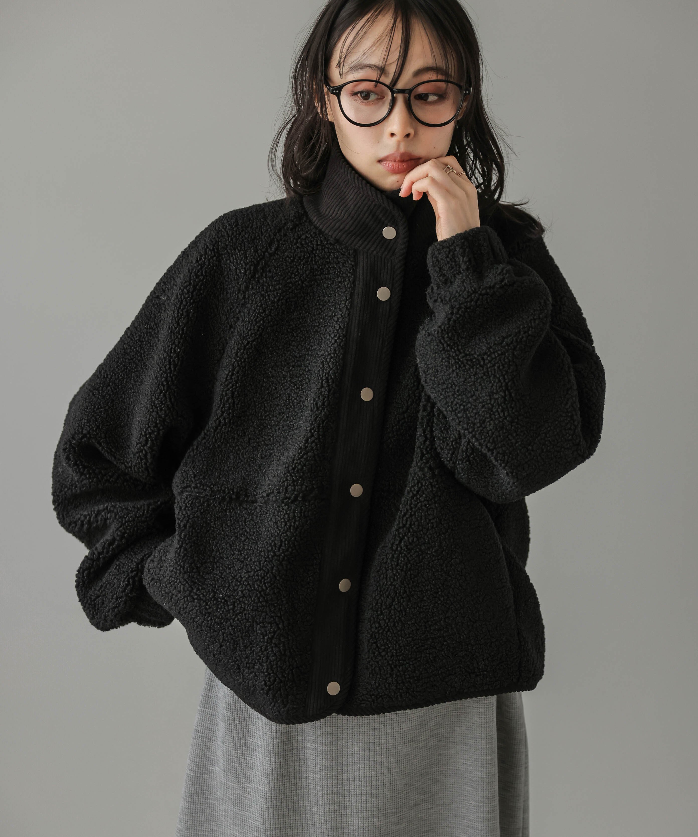 Lajour｜異素材切替 スタンドネック ボアジャケット | Rakuten Fashion