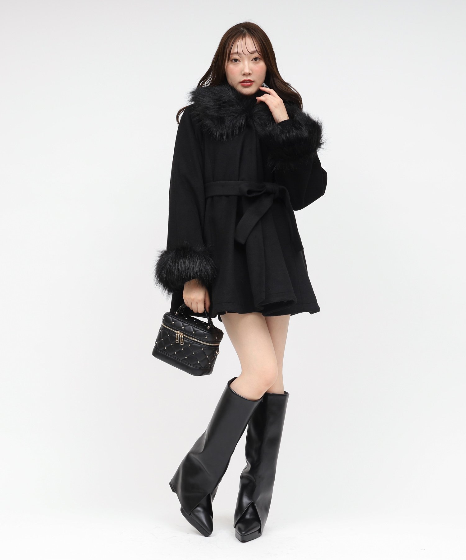 ROYAL PARTY｜ファー付ポンチョ風コート | Rakuten Fashion(楽天