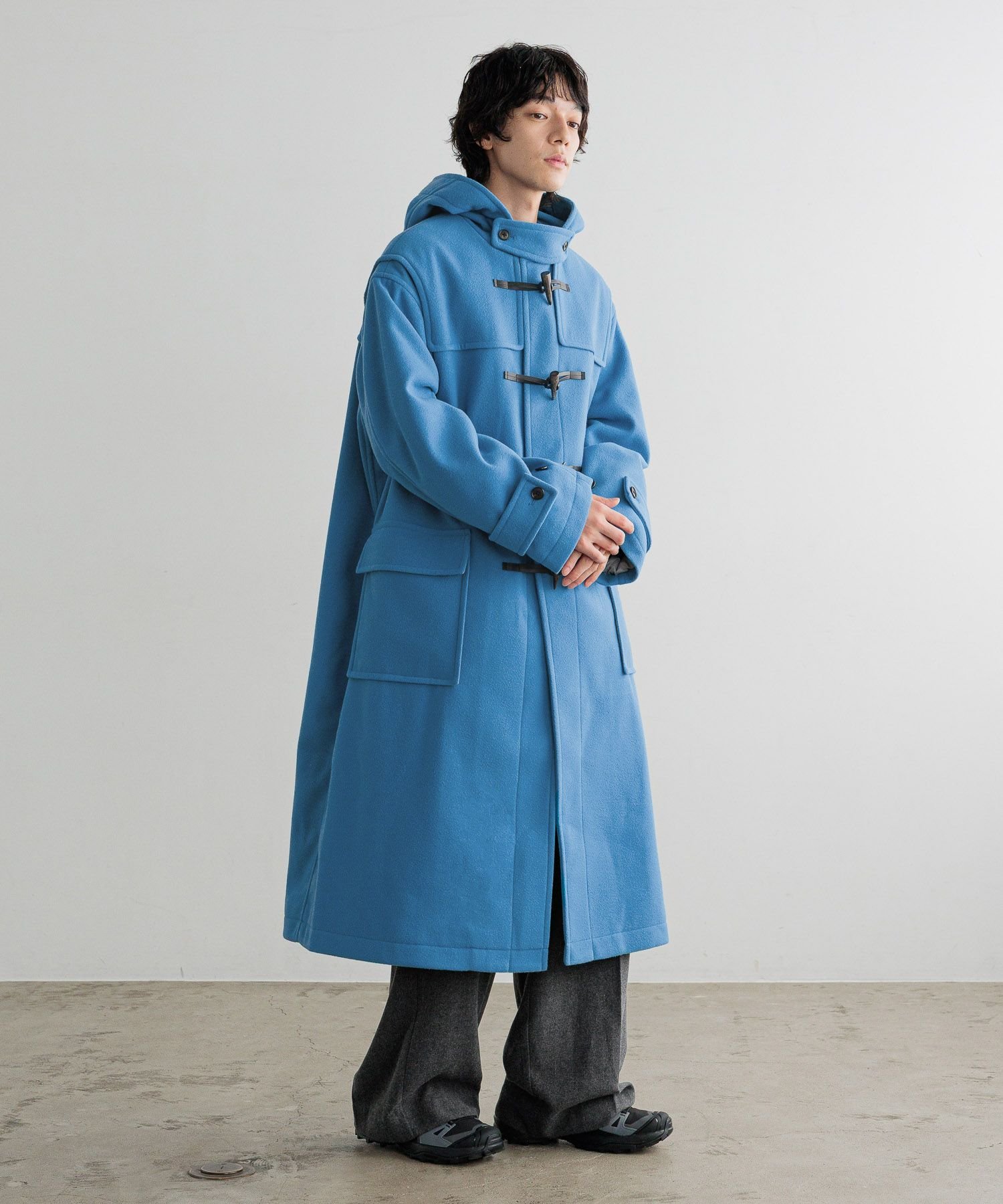ウール ダッフルコート ブルー 青 アウター メンズ WOmB（ウーム