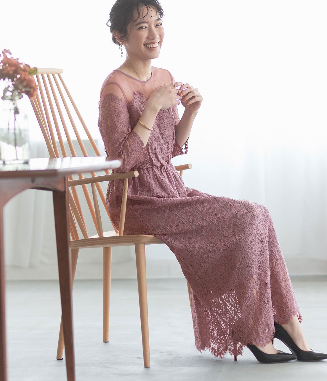 ADAM ET ROPE'｜チュールパネルレースドレス | Rakuten Fashion(楽天