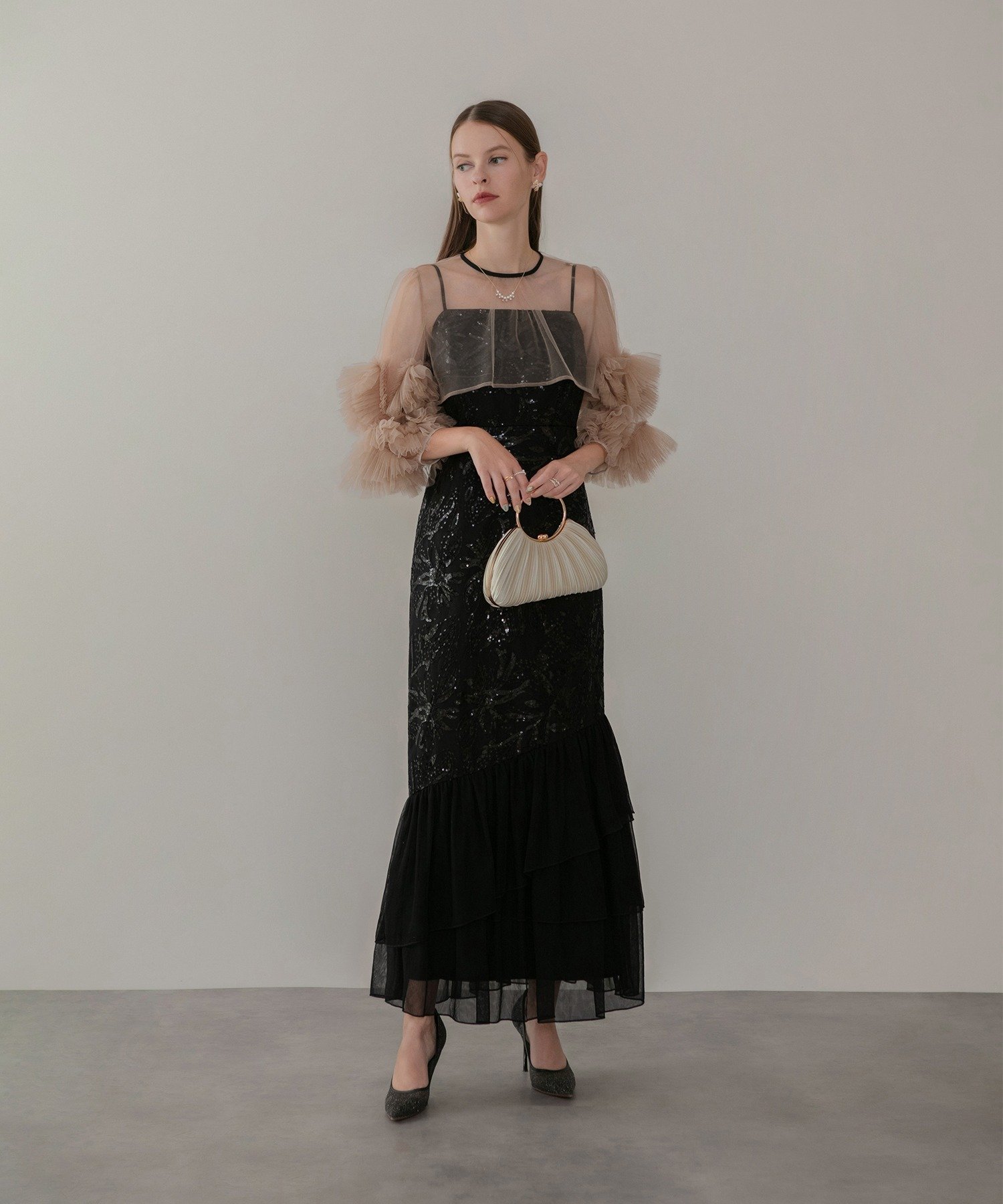 Leja｜Leja-フラワースパンコールチュールフリルスリーブIライン