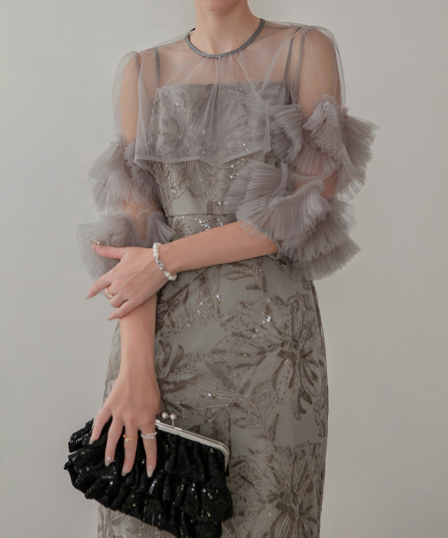 Leja｜Leja-フラワースパンコールチュールフリルスリーブIライン