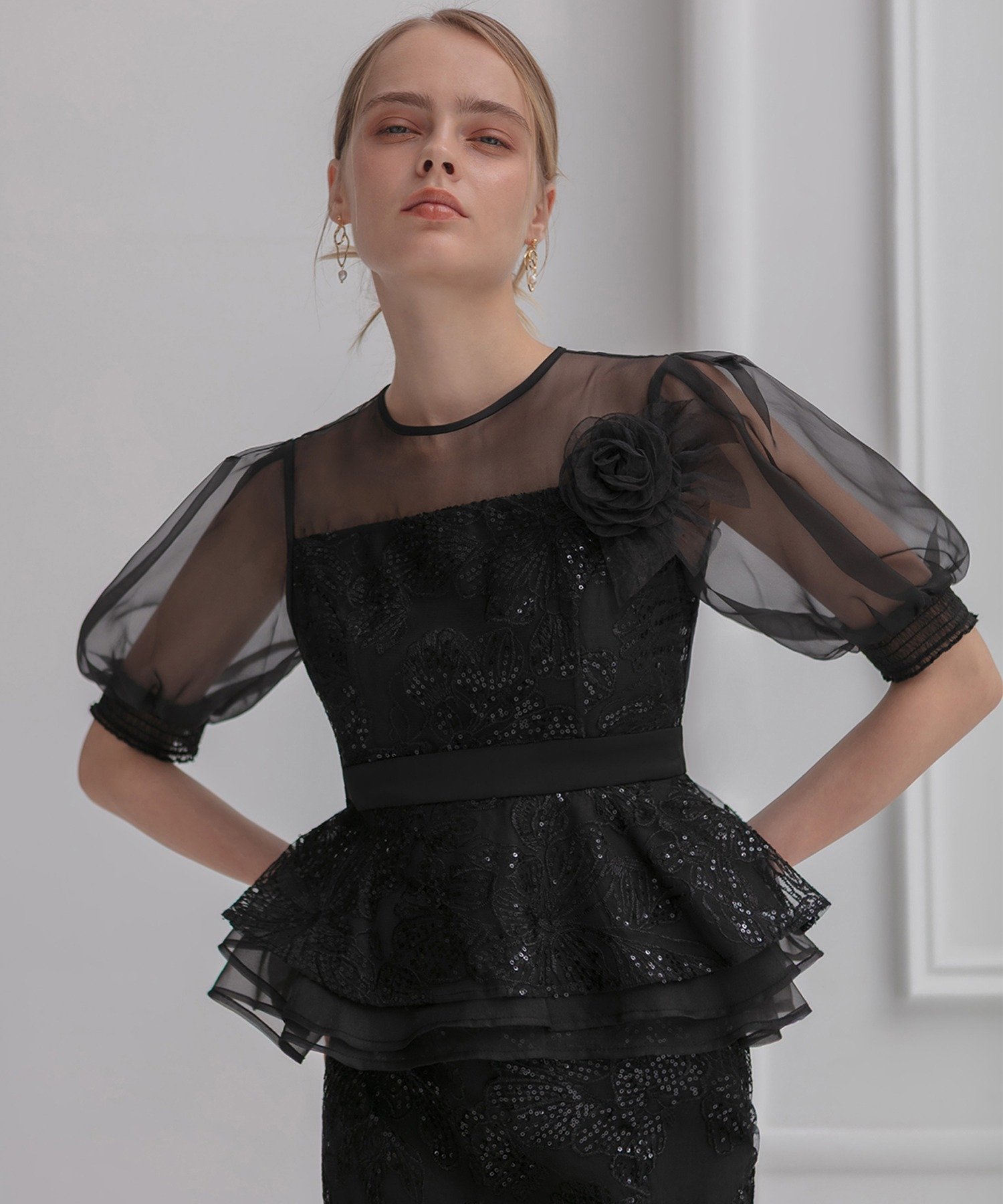 Leja｜LEJA-ローズペプラムIラインワンピースドレス結婚式オケージョン