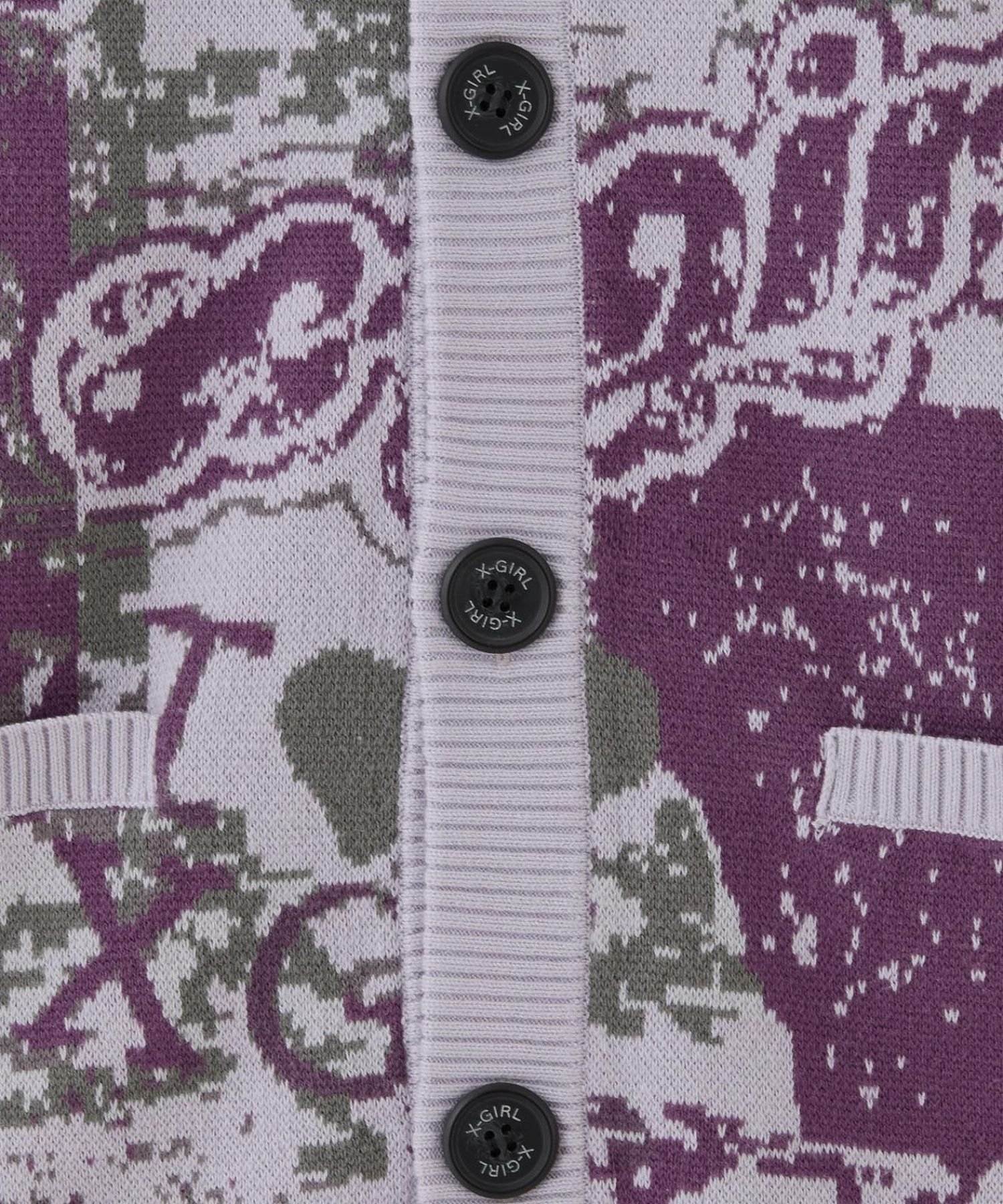 X-girl｜COLLAGE GRAPHIC JACQUARD KNIT CARDIGAN | Rakuten Fashion