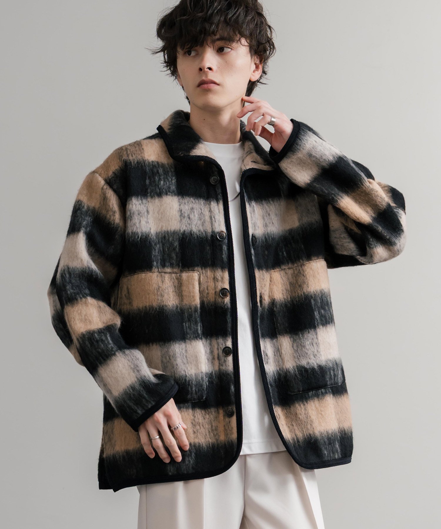 Rocky Monroe｜日本製 ECOLANA シャギーチェックスタンドオーバー