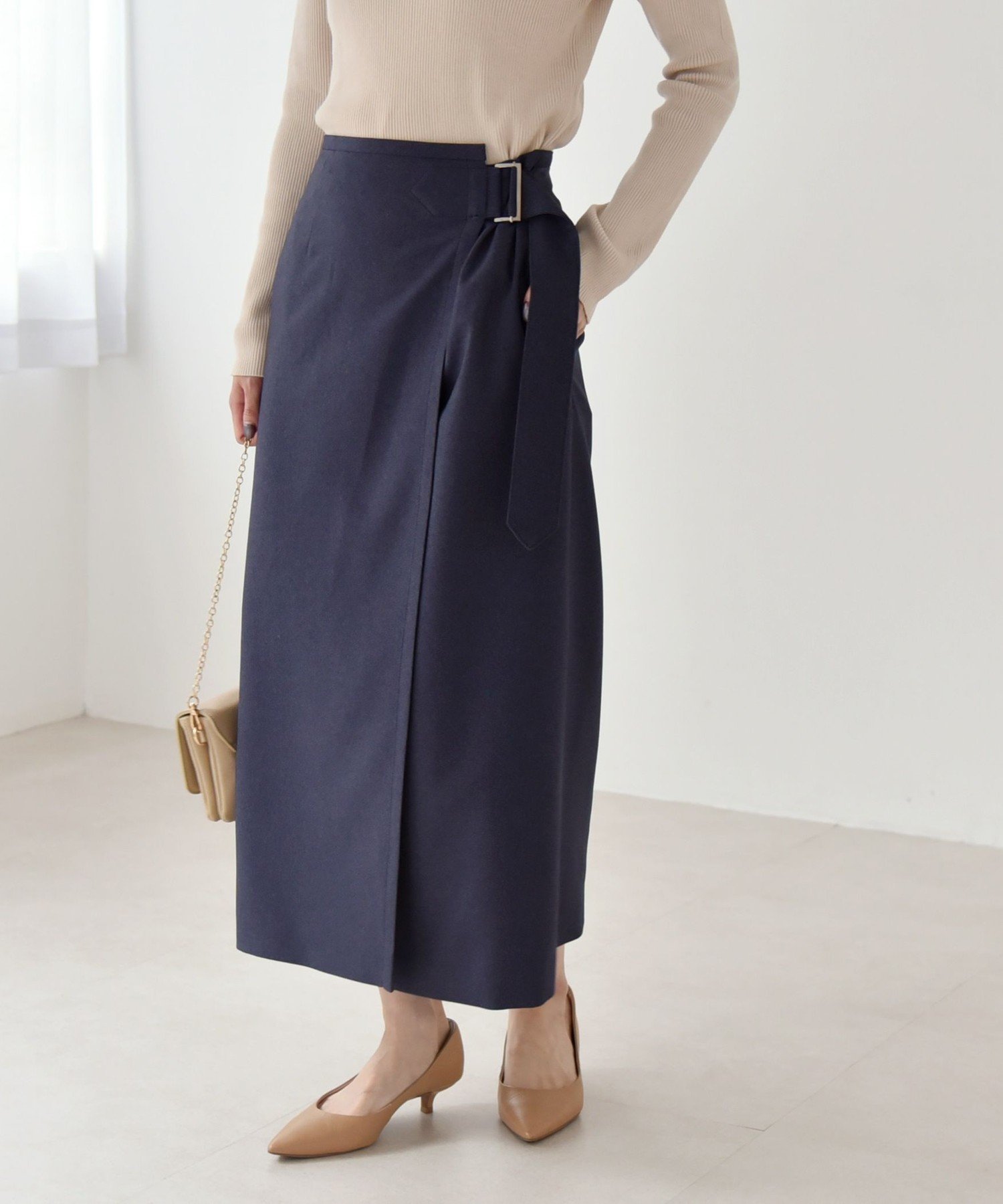 美品ヘルムートラング HELMUT LANG カウレザー ラップスカート