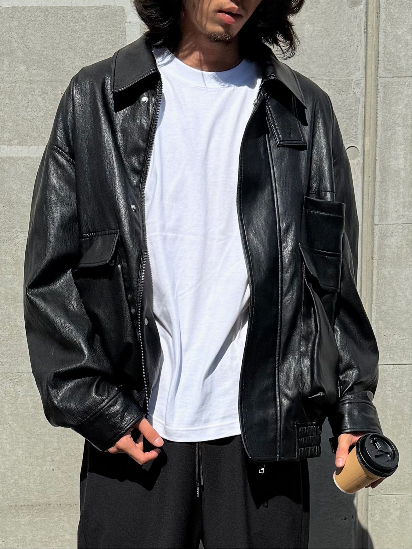 TAKA-Q｜Oversized Faux Leather Blouson / ビッグシルエット フェイク