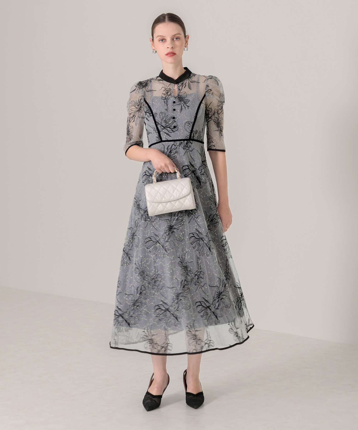 Leja｜LEJA/配色アシンメトリービッグカラーベロアマーメイド