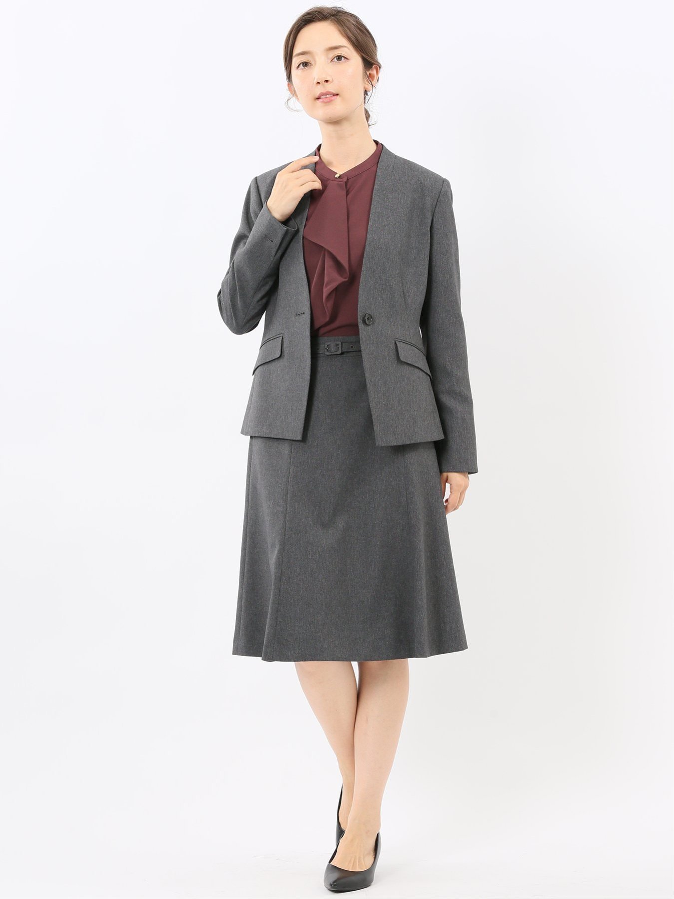 TAKA-Q｜ストレッチウォッシャブル ウール調 ノーカラージャケット